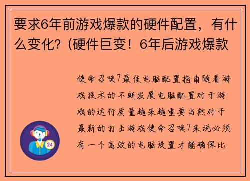 要求6年前游戏爆款的硬件配置，有什么变化？(硬件巨变！6年后游戏爆款要求的配置大不相同！)